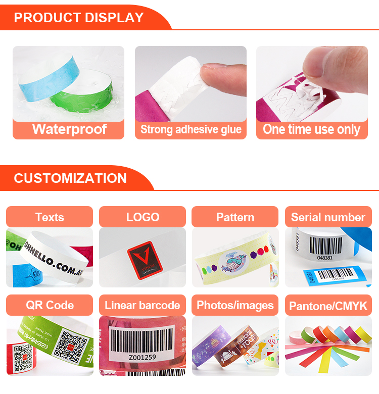Fast Delivery Bulk Custom Cheap Wristbands Id Synthetic Paper Pp Bracelet With Logo For Wedding Event