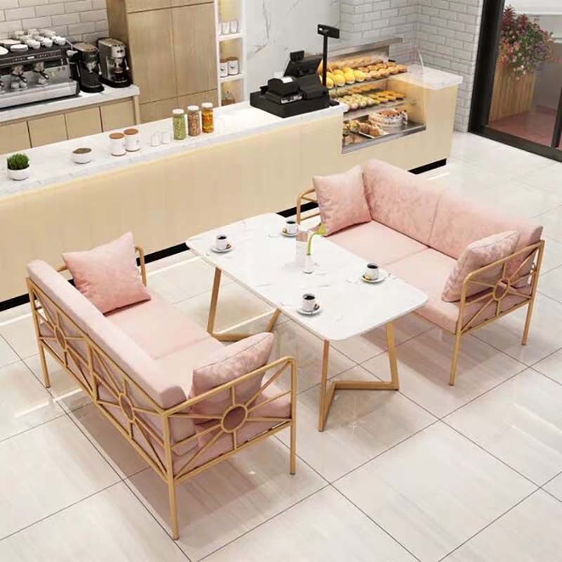 Hot Sale Nordic Modern coffee table sets  marble top metal steel legs fast food shop table and chairs for cafe shop