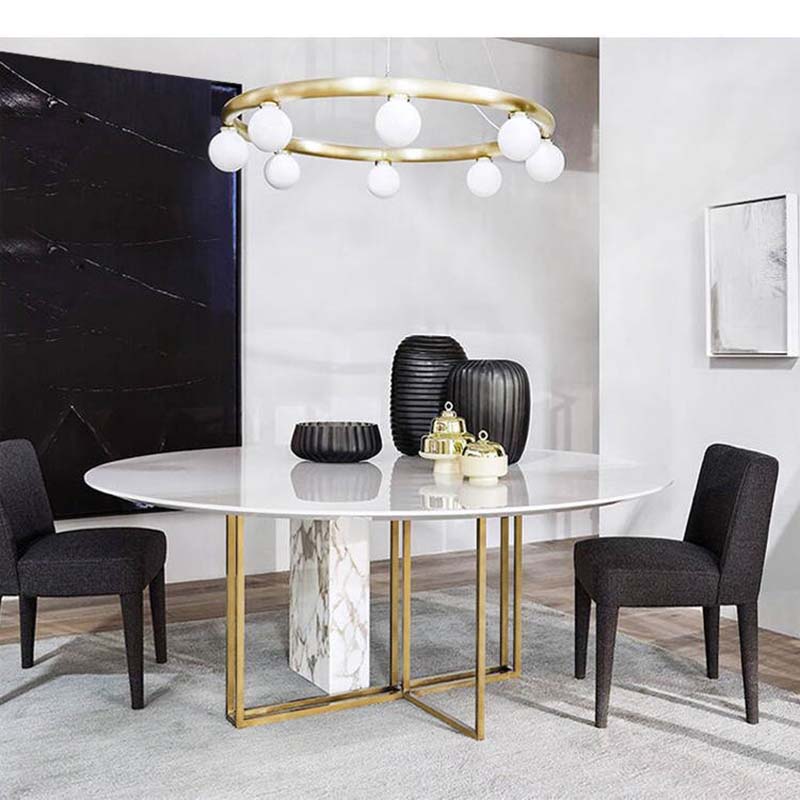 Modern Design Home Dining Room Furniture Real Marble Dining Table round marble gold stainless steel metal stand