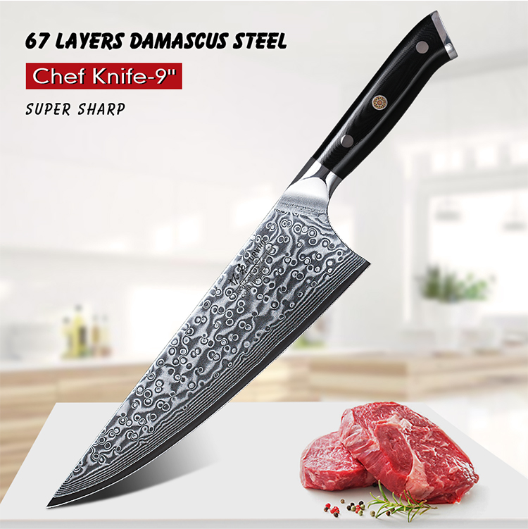 Professional  9" Damascus Kitchen Chef Knife with G10 Handle