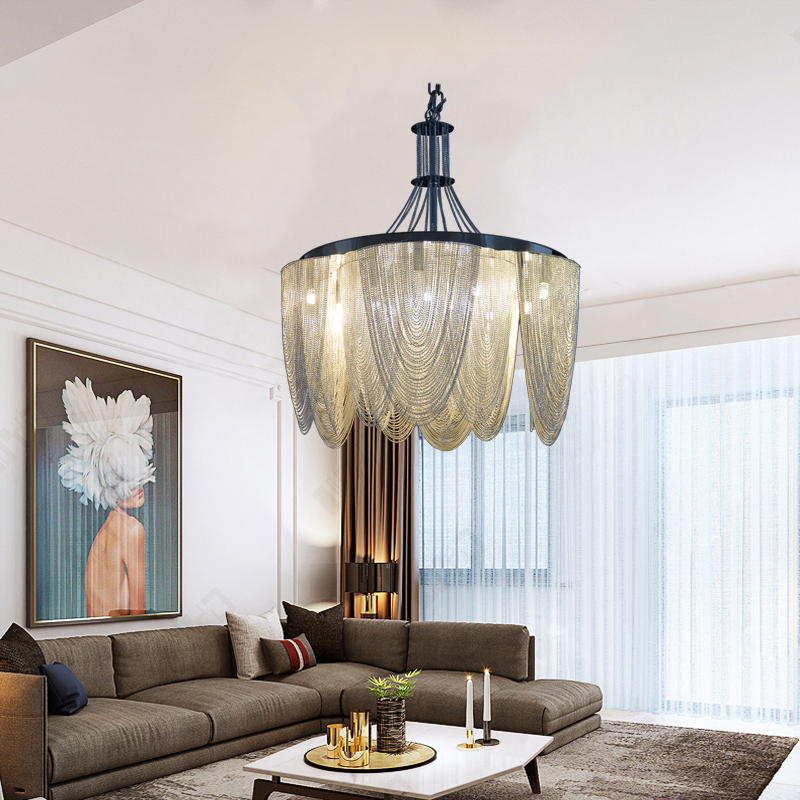 Luxury aluminum chain chandelier lighting decorative metal chain hanging chandelier