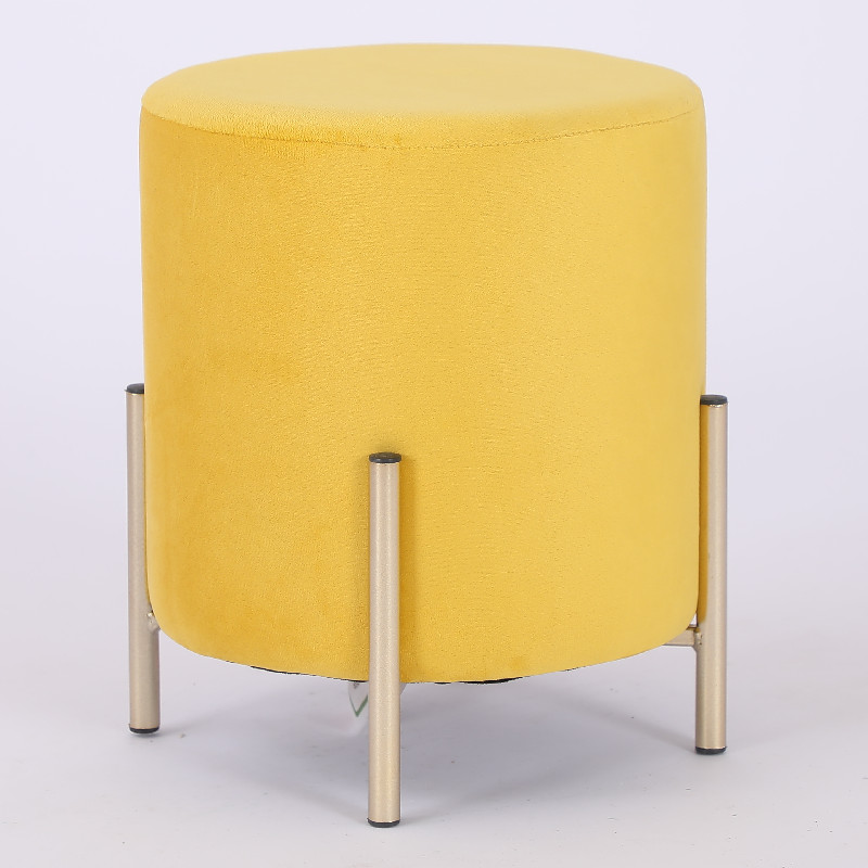 Simple Elegant Ottoman Design Public Chrome Leg Round Shape Velvet Home Furniture Living Room Furniture Home Stool & Ottoman