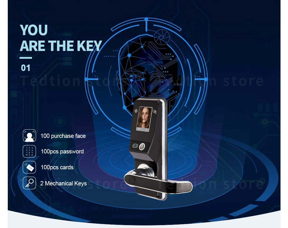 Tediton Outdoor Biometric Fingerprint Smart Digital Door Lock with Face recognition