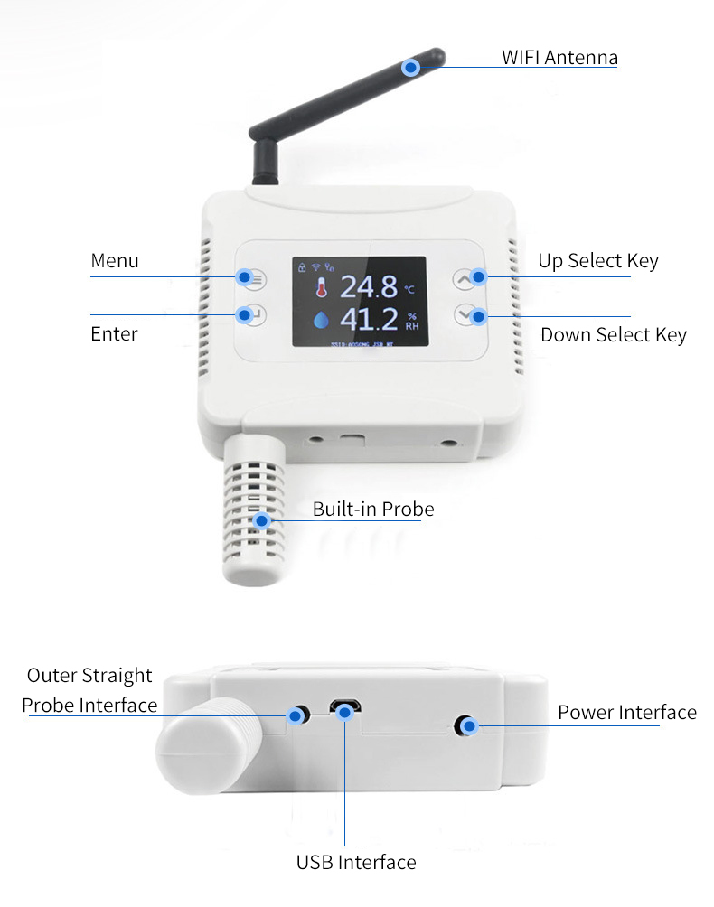 2 in 1 Wall Mounted Digital 2.4G Wireless WIFI Temperature And Humidity Sensor