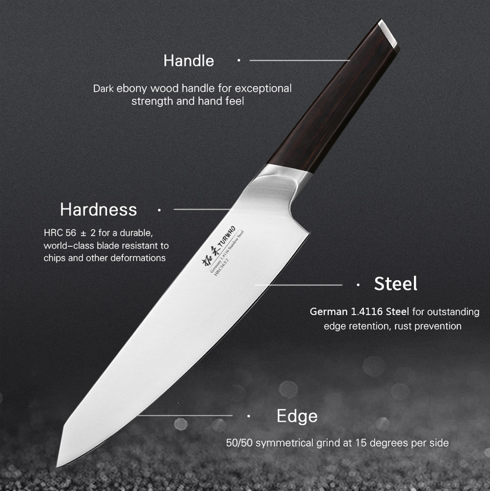 TURWHO 8 Inch German Steel 1.4116 Stainless Kitchen Chef Knife