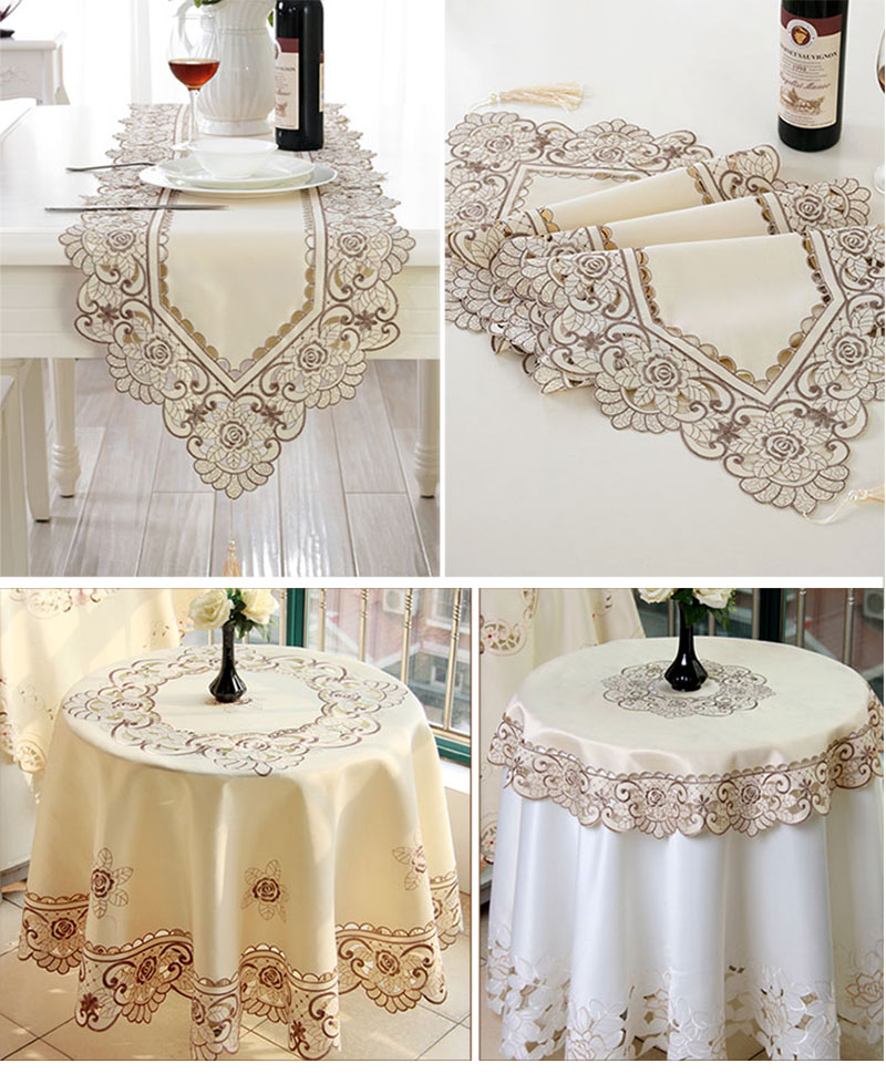 Cream Embroidery lace Small Coffee Rectangular Tablecloth Wedding Tablecloth