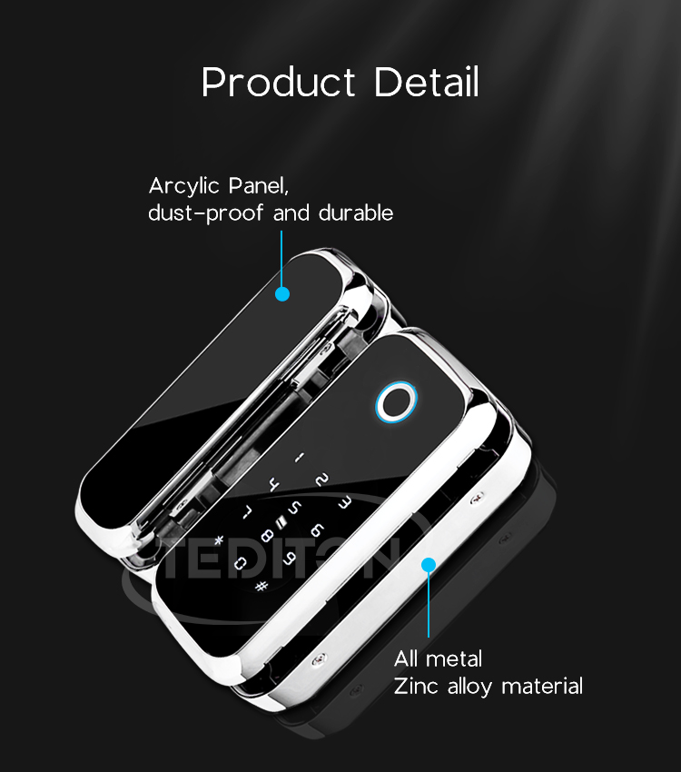 TTlock WiFi App Digital Electronic biometric Fingerprint glass door lock