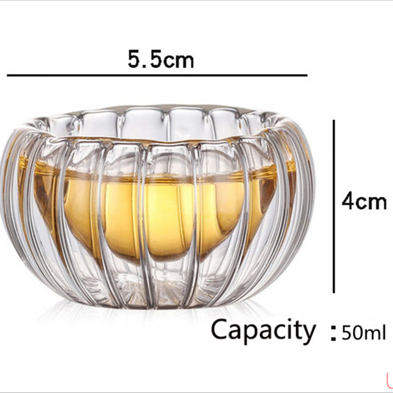 Hand Blown Glass Double Wall Pumpkin Tea cup High Borosilicate