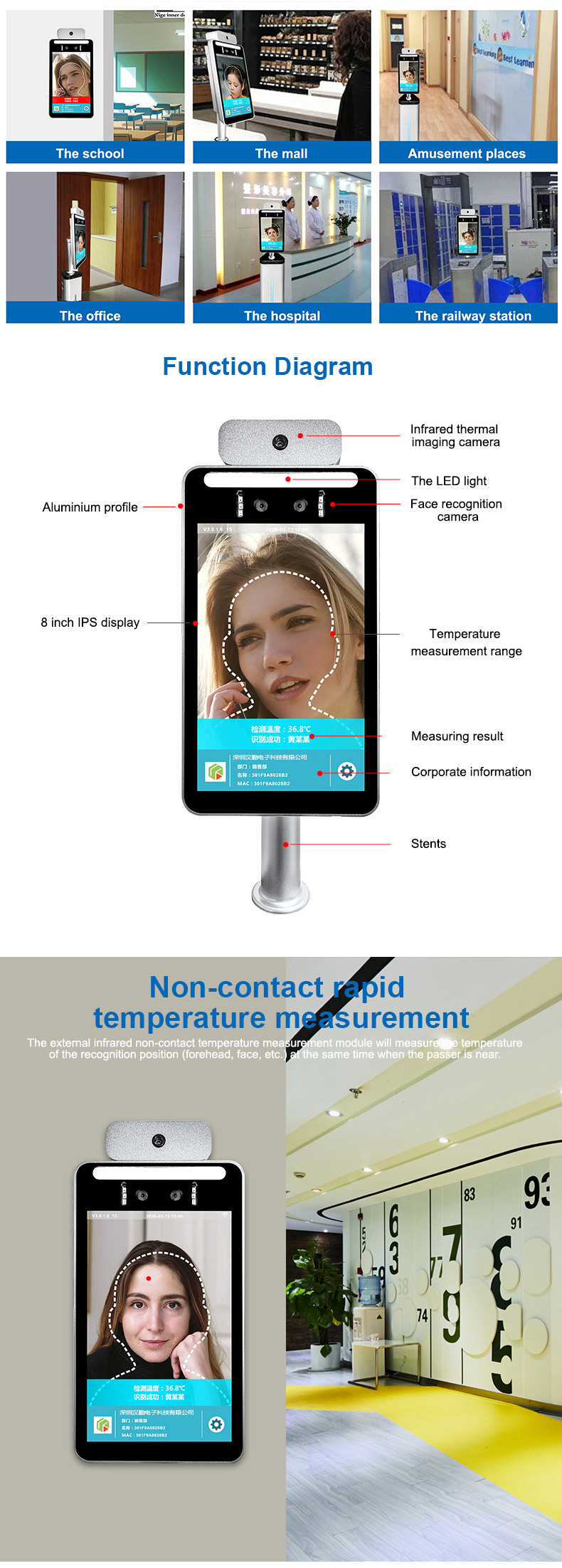 HQCAM 1080P Body Temperature Thermo Camera Thermography imaging face recognition access control turnstile barrier gate system
