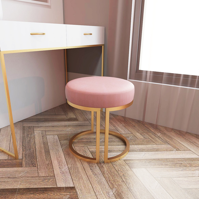 Modern Round Velvet Upholstered Ottoman Stool With Gold Base