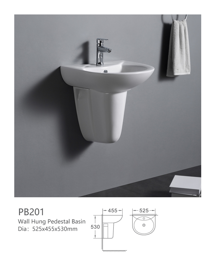 PB201 Factory direct sell wall hung ceramic bathroom sink for home hotel