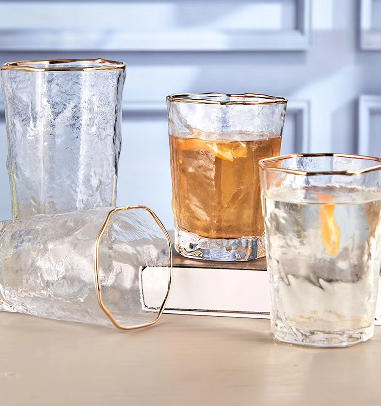 Transparent or Custom Logo Gold Rim Electroplating Drinking Glass Cup Tea Cup For Drinking Glass