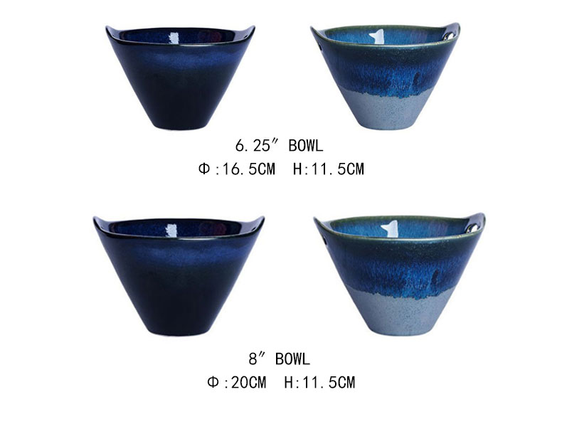 Japanese Blue Ramen Salad Noodles Retro Soup Deep Glazed Ceramic Bowl