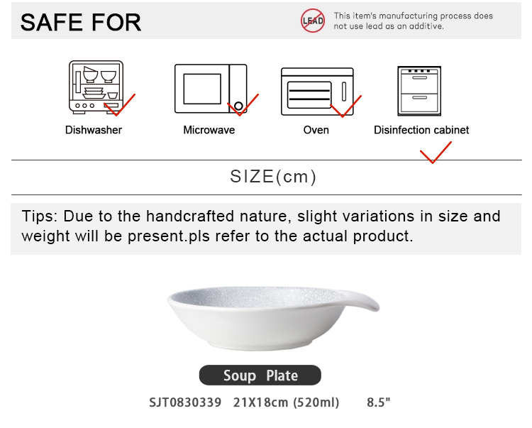 8.5" Restaurant Dinnerware Round Shape Ceramic Soup Plates With Handle
