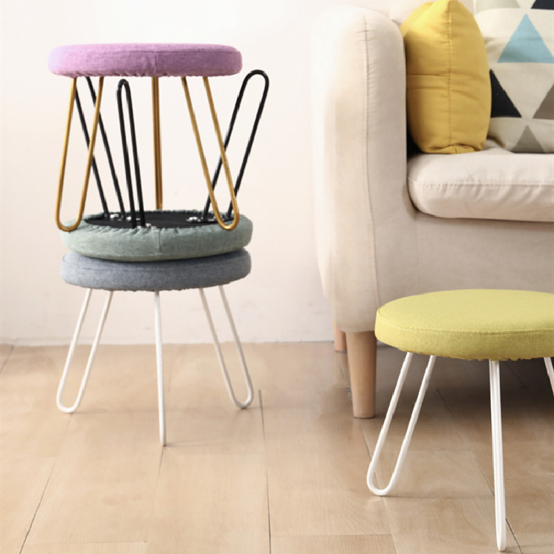 metal legs round stool KD ottoman with removable cover