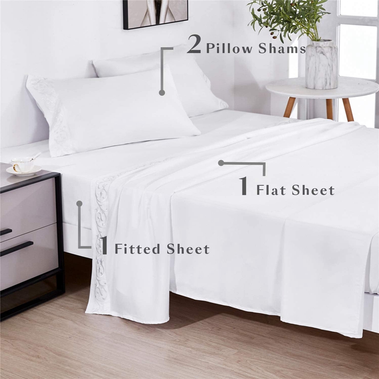 Custom white bed linen set duvet cover 4 pcs bedroom satin stitching duvet cover set