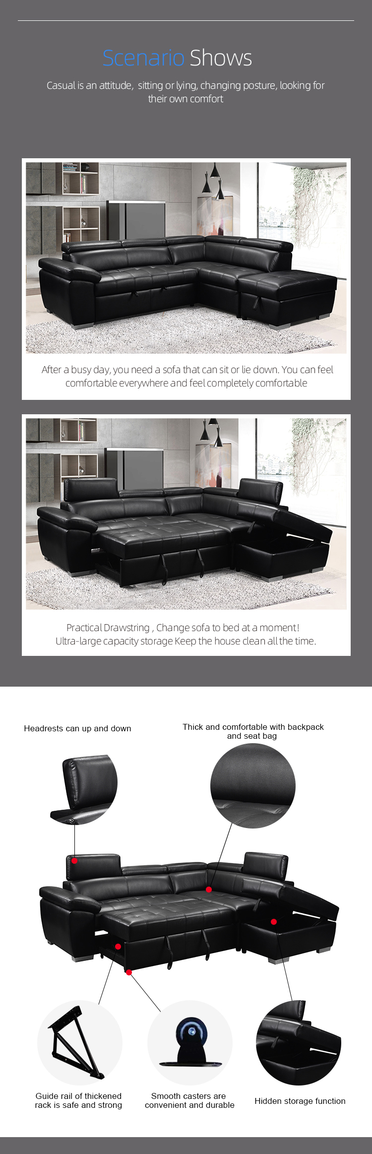 Modern Multi Functional Decoration Living room sofa with Storage foldable sofa bed sleeper