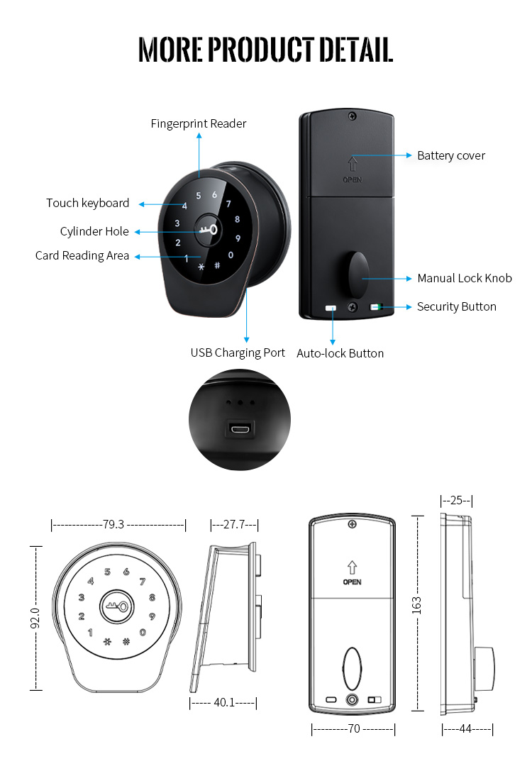 Upgrade Smartphone Wifi Digital Commercial Biometric Fingerprint Keypad smart door lock by TTlock APP