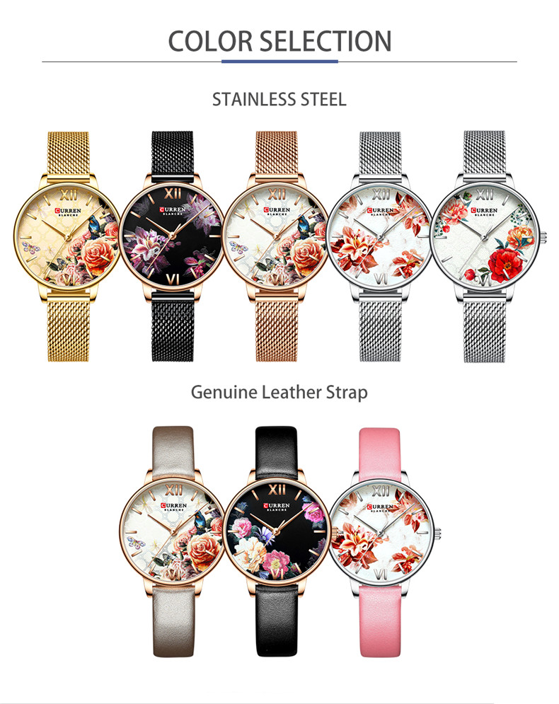 CURREN – montre-Bracelet en acier inoxydable pour femme, fleur, horloge à Quartz, décontracté, nouvelle collection 9060
