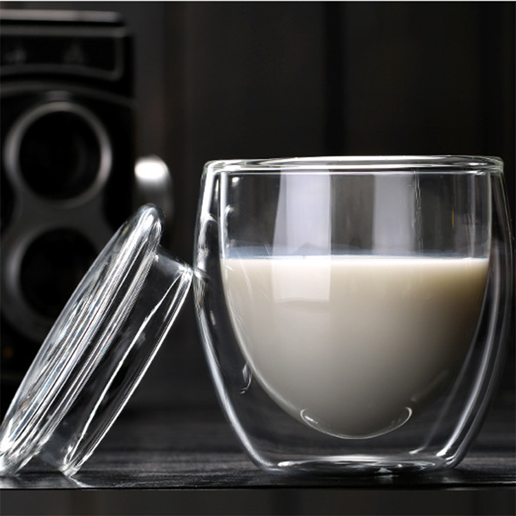 250ml 350ml 450ml Double Wall glass cup with  Lid