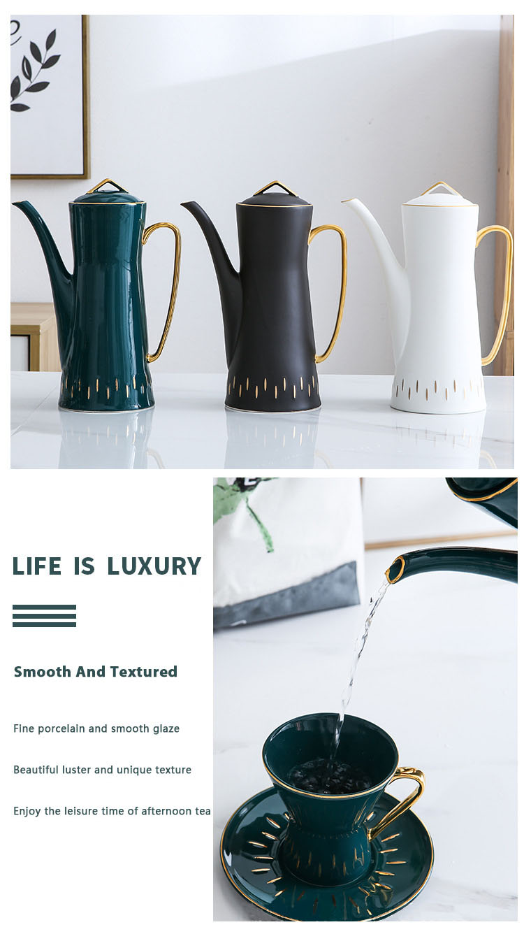 European Style Color Glaze Gold Line Afternoon Tea Black Tea Scented Tea Coffee Pot Set