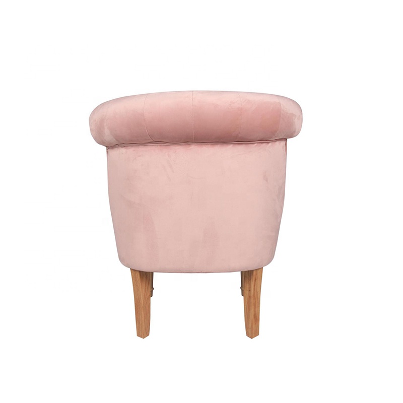 Antique Pink Velvet Accent Chair Round Seat Wooden Legs Tufted Chesterfield Accent Chair
