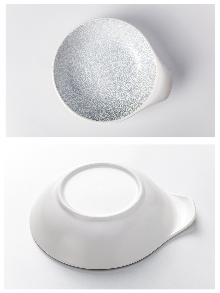 8.5" Restaurant Dinnerware Round Shape Ceramic Soup Plates With Handle