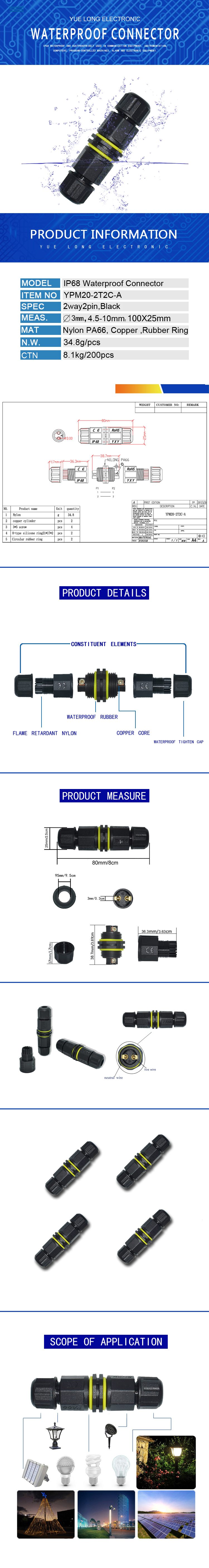 YXY M20 Waterproof Connector IP68 2 3 4 5 pin Straight type electrical cable adapters lock wire connector power supply connector