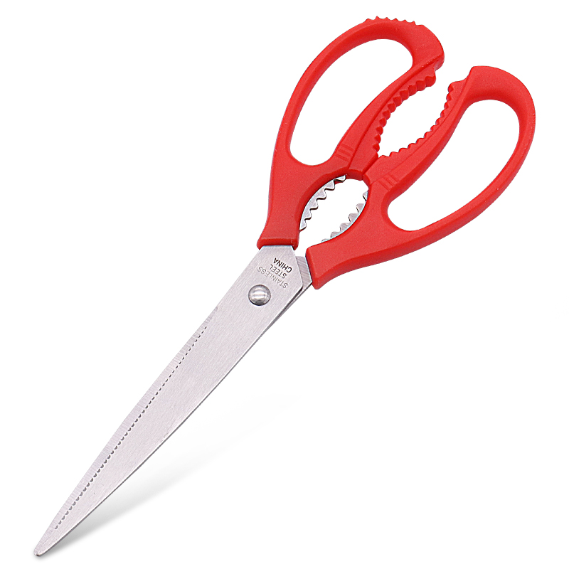 home kitchen cheap red plastic handle soft grip stainless steel sharp durable barbecue scissors