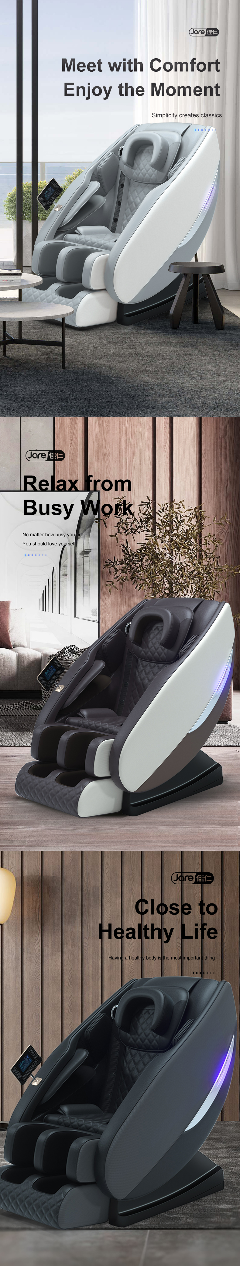 Jare 6655 Factory Price OEM ODM Fix Ball Electric Zero Gravity LED Light Heated Vibration Hot Sales Full Body Massage Chair