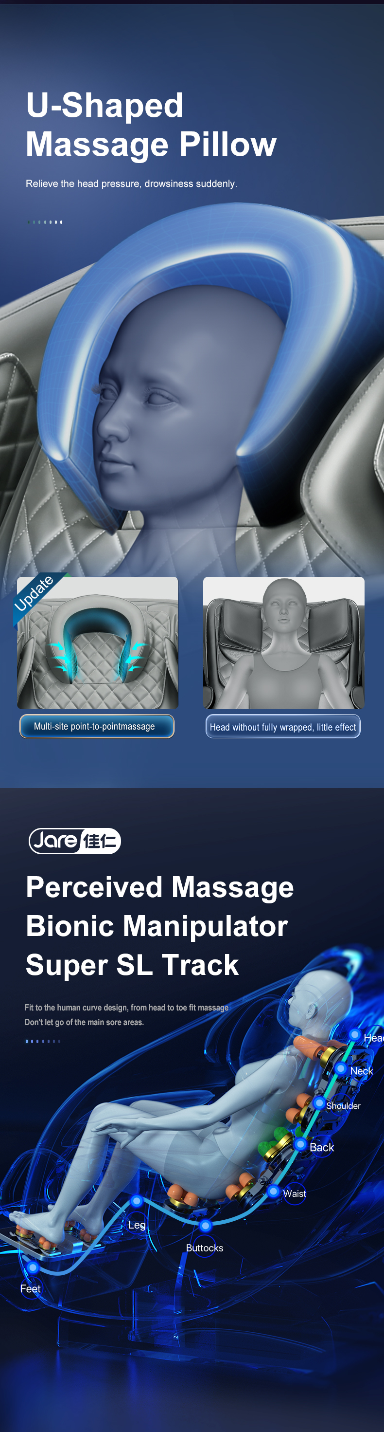 Jare 6655 Factory Price OEM ODM Fix Ball Electric Zero Gravity LED Light Heated Vibration Hot Sales Full Body Massage Chair