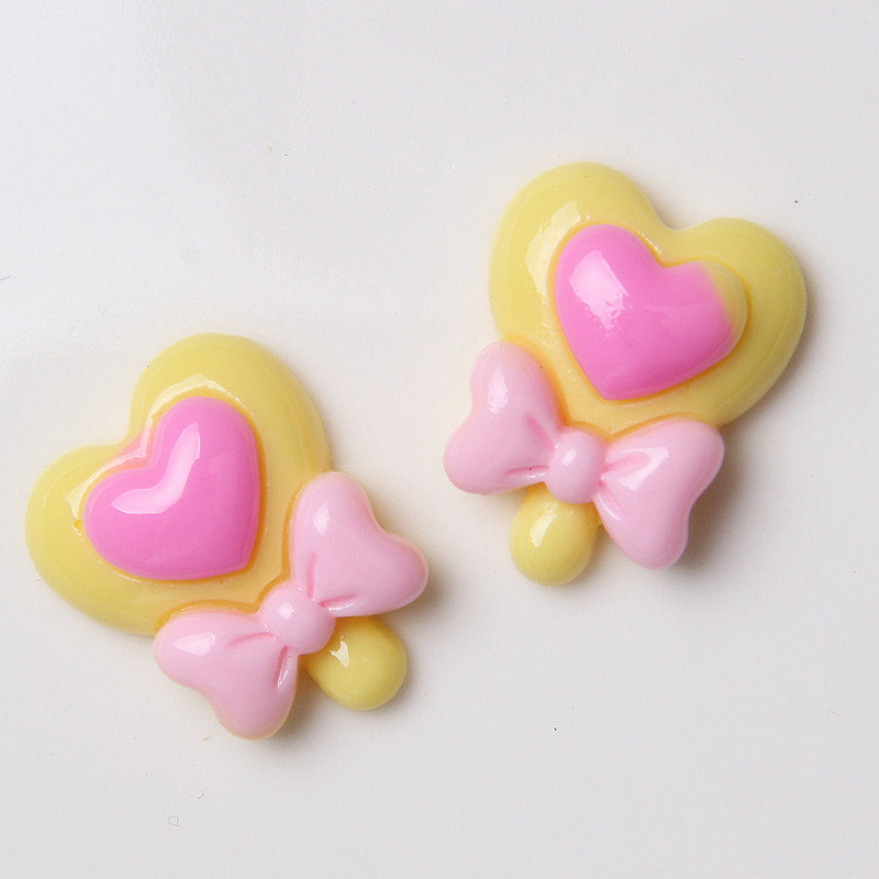 Sweet Heart Bowknot Lollipop Candy Resin Flatback Kawaii Craft Supplies Resin Cabochons Artificial DIY Crafts Making