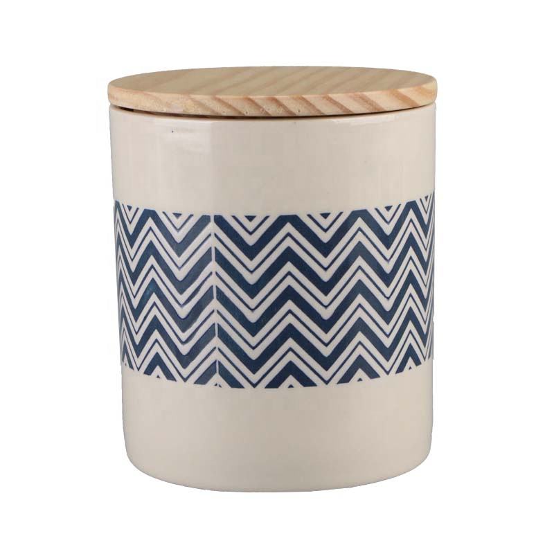 Hot sale cheap custom coffee bean candy sugar container tea canister ceramic food storage jar with wooden carved lid E034