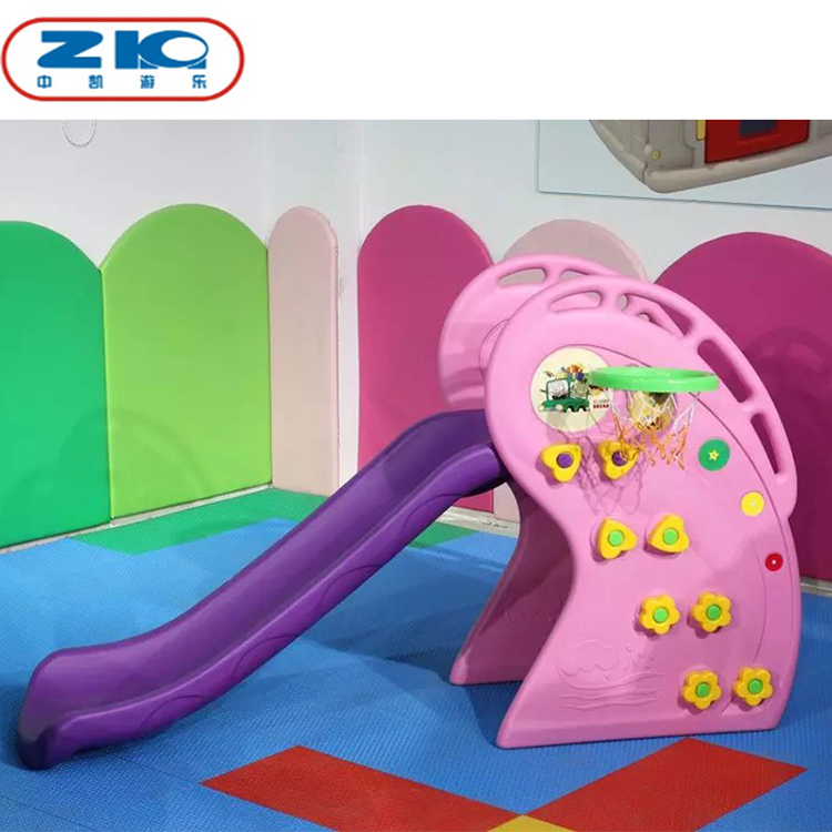 2020 hot sale factory  plastic preschool slide indoor  playground  flower cartoon with basketball hoop