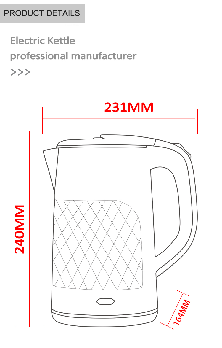Factory OEM hot sale household double-layer walls cordless electric jug kettle