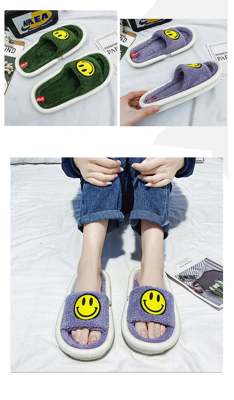 2020 Woman Soft Slippers Smiley Designer Winter Warm Cotton Men Flip Flop Slipper Shoes