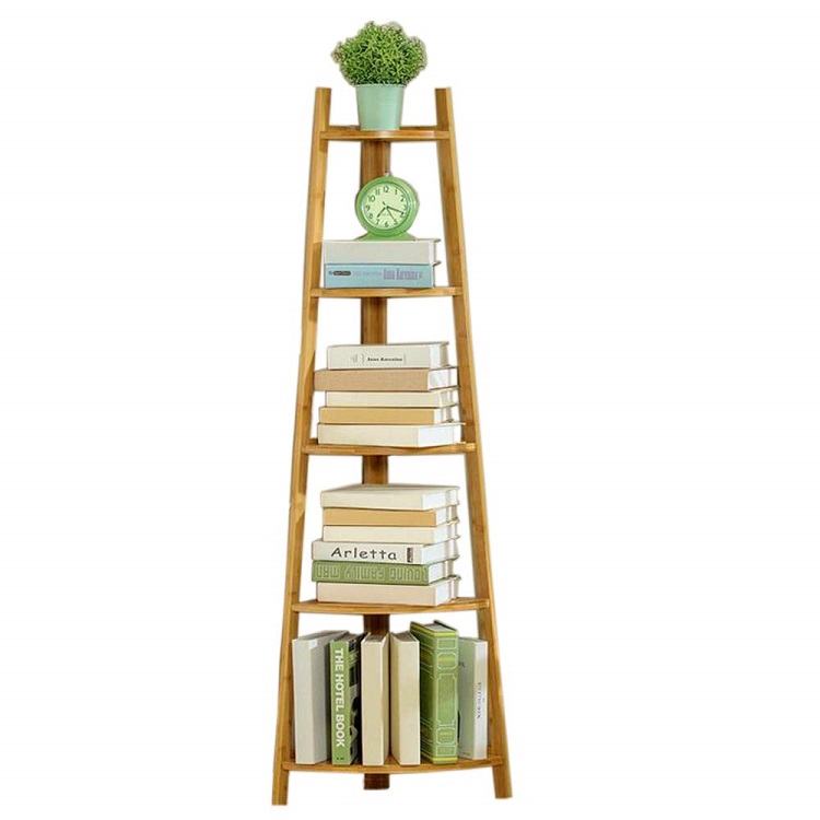 Corner Storage Rack Multi-Layer Floor Stand Save Space Shelf Bookcase DIY, Multifunctional Bamboo Bookshelf