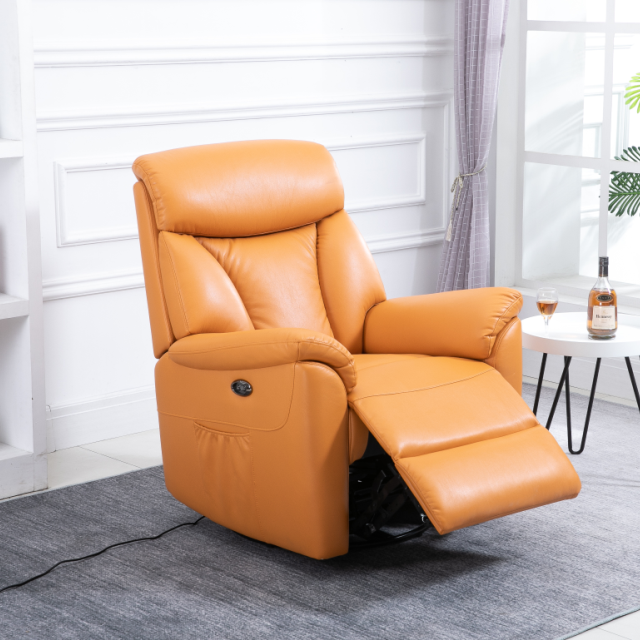 Orange Synethic Leather Super Soft Relaxing And Comfortable Manual Recliner Sofa Swivel and Rocker