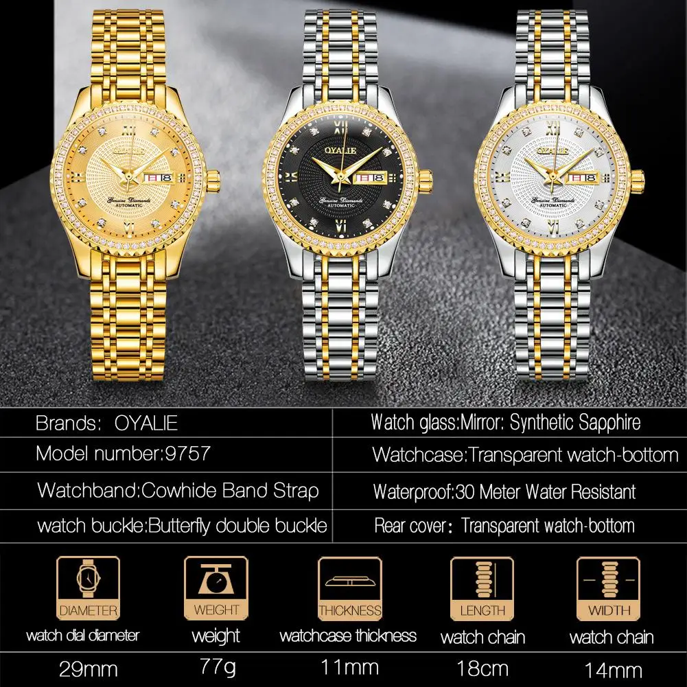 Luxury Women Mechanical WristWatch Top Brand OYALIE Women Auto Watch Diamond Date Watch For Women