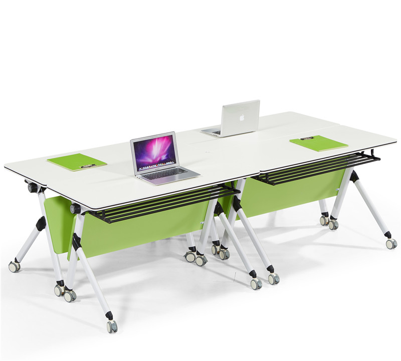 Office Furniture wood table and steel basket Foldable desk Training room wheeled table