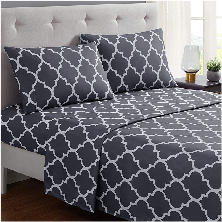 Wholesale Durable Printed Hotel Queen Size Luxury Microfiber  Bed Sheet Set Bedding Set