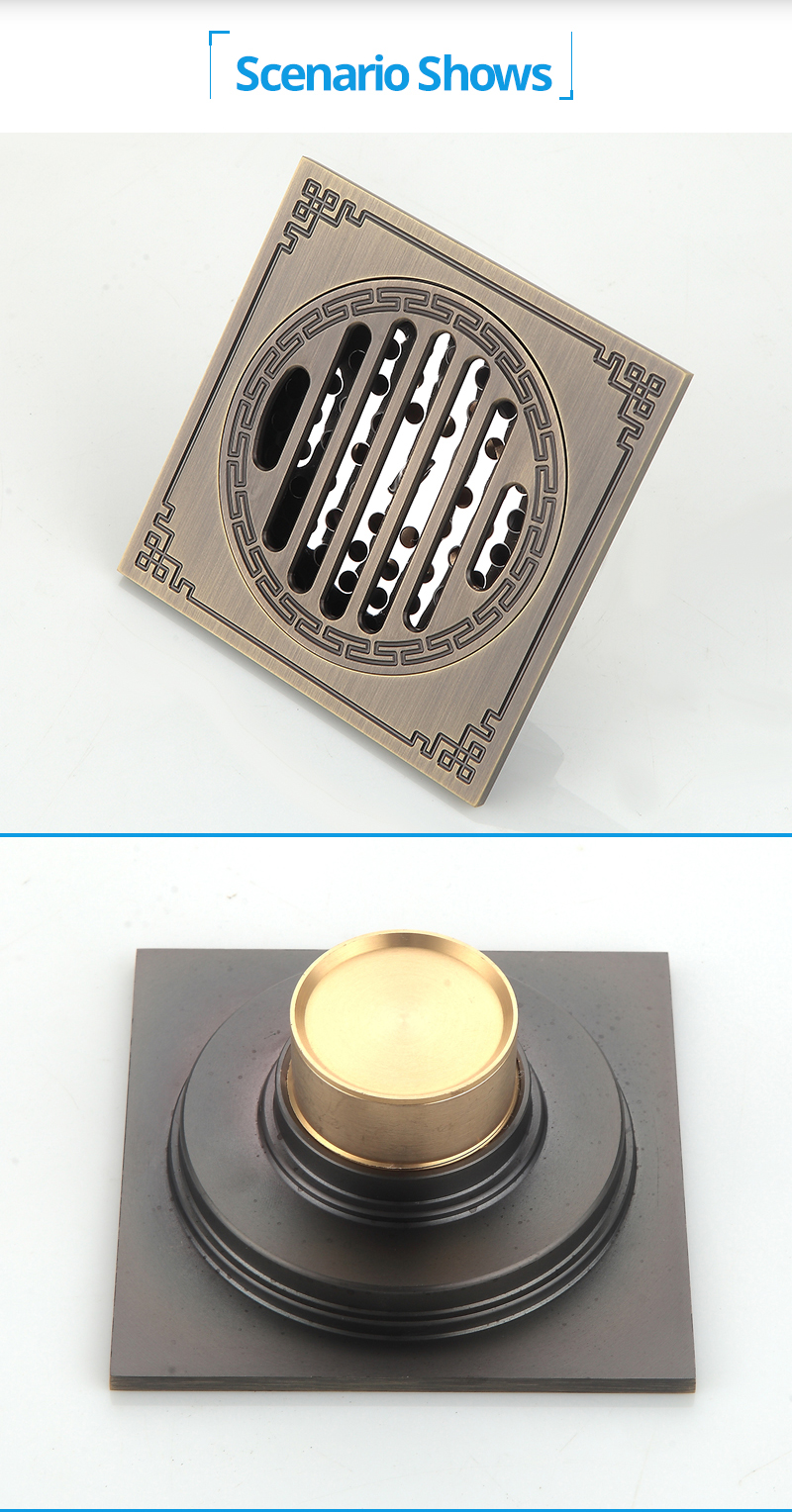 100 X 100 mm Shower Tray Concealed Square Retro Classic Brass Ideal Anti Odor Roof Gold Shower Toilet Floor Drain Aluminum Cover