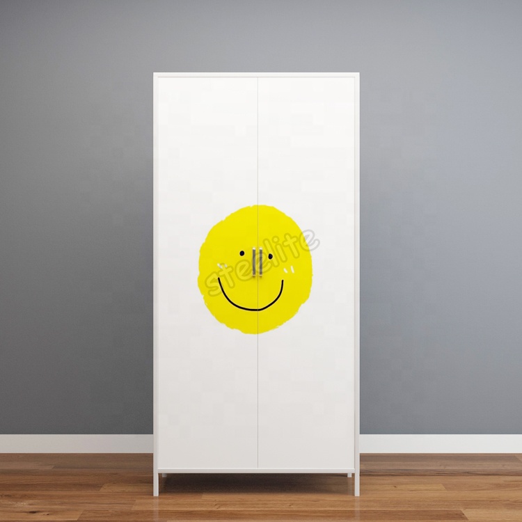 Customized carton printing wardrobe modern 2 door metal clothes wardrobe for bedroom