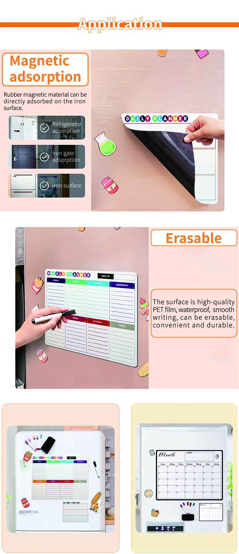 Customized PET Lamination Amazon Hot Selling Whiteboard Fridge Sticker Erasable Magnetic Refrigerator Sticker