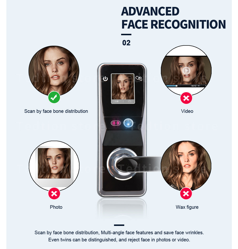 Tediton Outdoor Biometric Fingerprint Smart Digital Door Lock with Face recognition