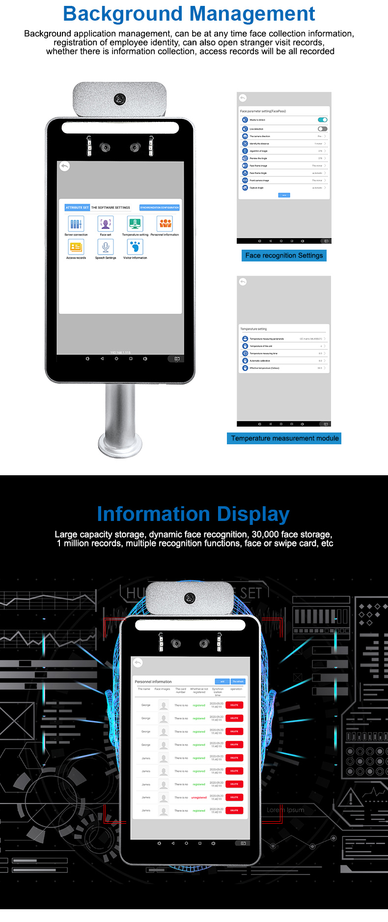 HQCAM 1080P Body Temperature Thermo Camera Thermography imaging face recognition access control turnstile barrier gate system