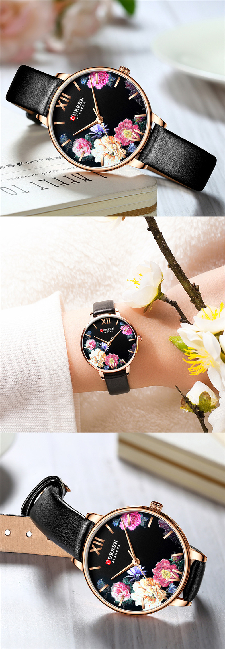 CURREN – montre-Bracelet en acier inoxydable pour femme, fleur, horloge à Quartz, décontracté, nouvelle collection 9060
