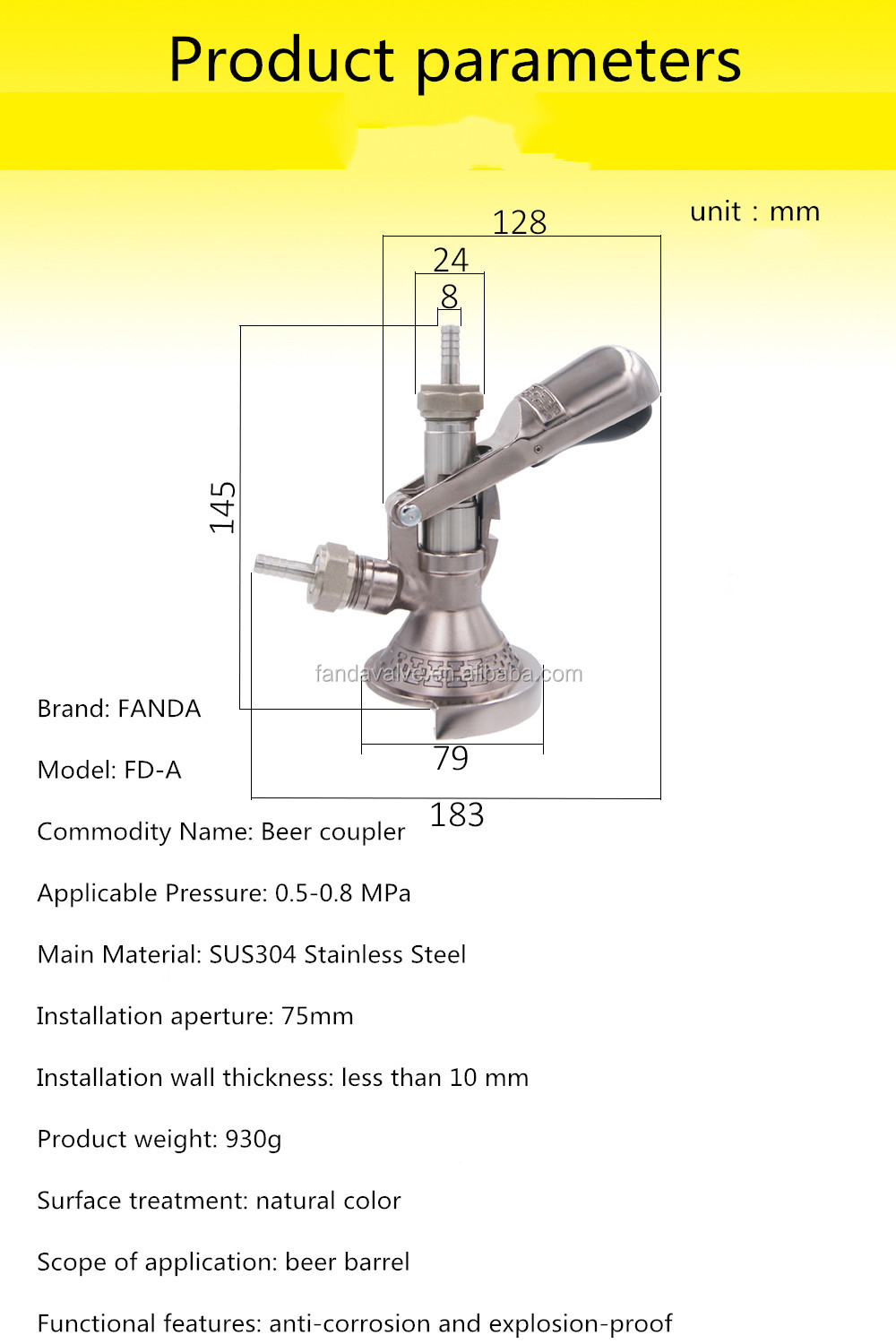 TWELVETAP Chinese style A barrel coupler Draft beer dispenser for home brewing connector coupler head for home brewing wine beer