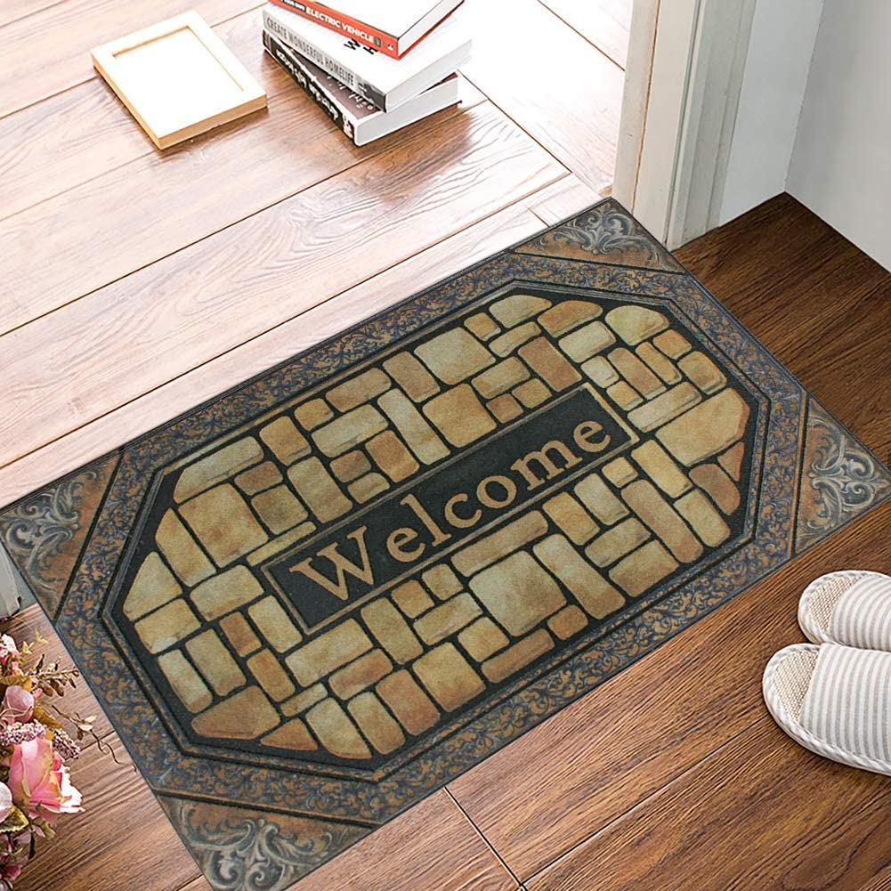 Outdoor Welcome Mats for Front Door Entrance Non Slip Rubber Door Mat Heavy Duty Doormat Shoes Scraper Indoor Low-Profile Mats f