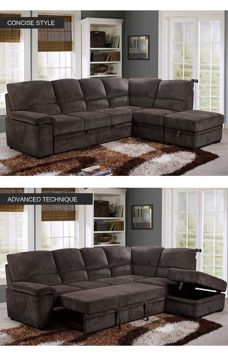 l shape fabric sofa bed for living room corner sectional sofa bed cum ottoman with storage